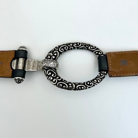 Brighton Gray Leather Belt Womens 38 Oval Ring Hook Closure Classic Style Silver main image 12